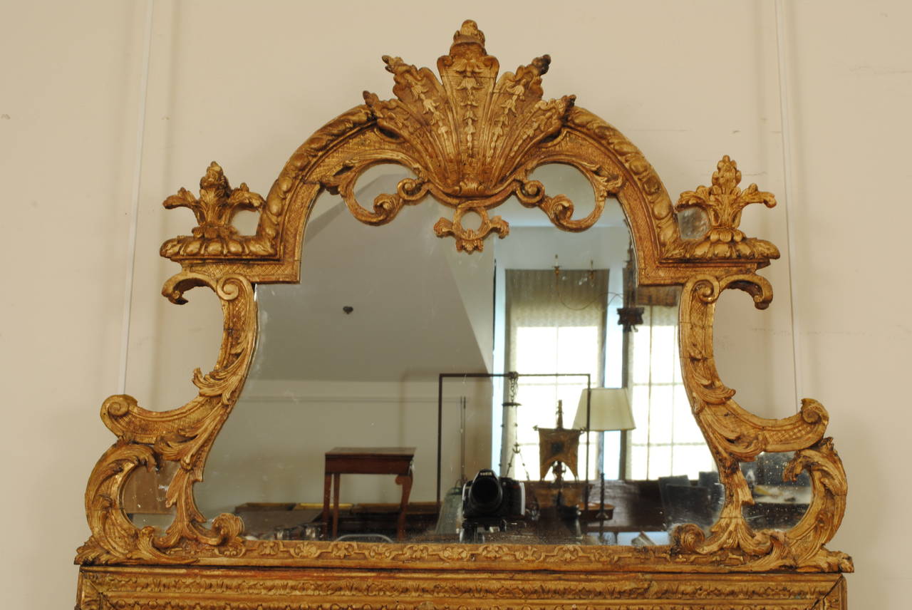 French Regence Period Carved Giltwood Mirror, Early 18th Century 1