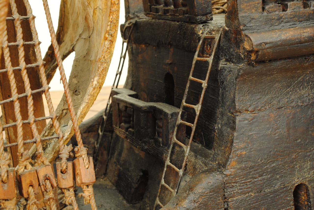 Antique European Wooden and Hide Replica of a Sailing Carrack 5
