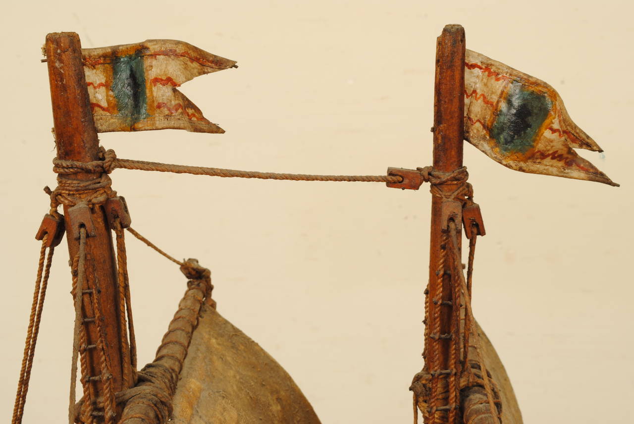 Antique European Wooden and Hide Replica of a Sailing Carrack 4