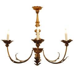 Antique A Spanish Rococo Period Silvered Brass and Iron 4-Light Chandelier