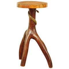 Antique A French Early 20th Century Stylized Carved Pedestal Table with Painted Snake