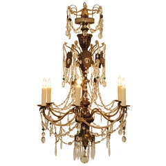An Italian, Genovese, Early 19th Century Silver Gilt, Metal, and Glass 6-Light Chandelier