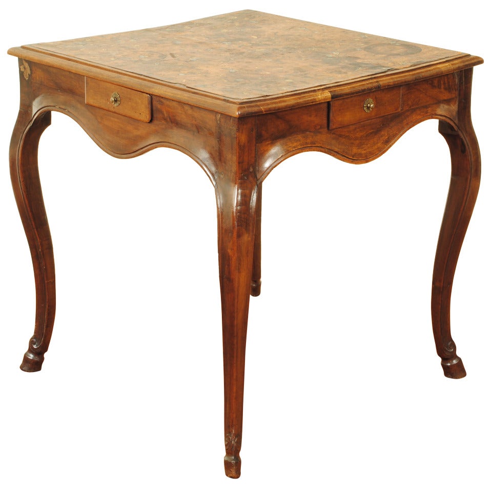 A 19th C. Louis XV Style Walnut and Curiously Painted Leather Top Games Table