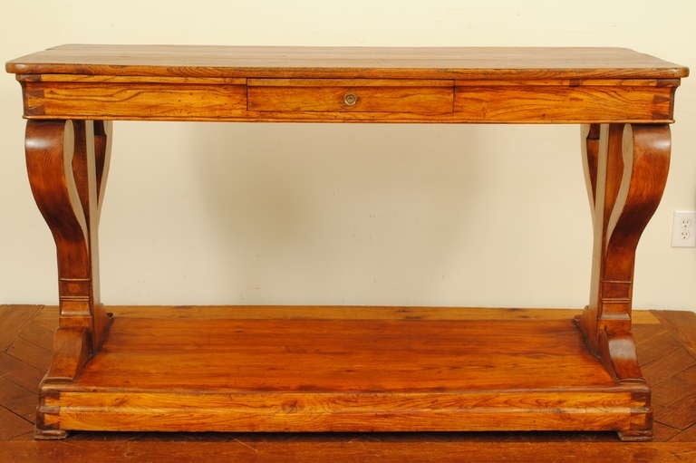 French Restauration Period, 2nd Q. 19th C. , Elmwood One Drawer Console Table In Excellent Condition In Atlanta, GA