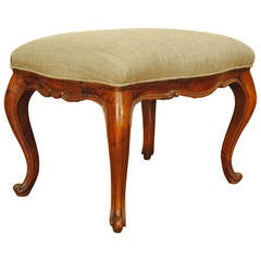Antique Italian Rococo Style Carved Walnut and Upholstered Bench