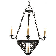 Wrought Iron Art Deco Period Five-Light Chandelier, Tuscany