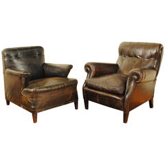 Two Italian Second Quarter of the 20th Century Leather Upholstered Club Chairs Two Italian Second Quarter of the 20th Century Leather Upholstered Club Chairs