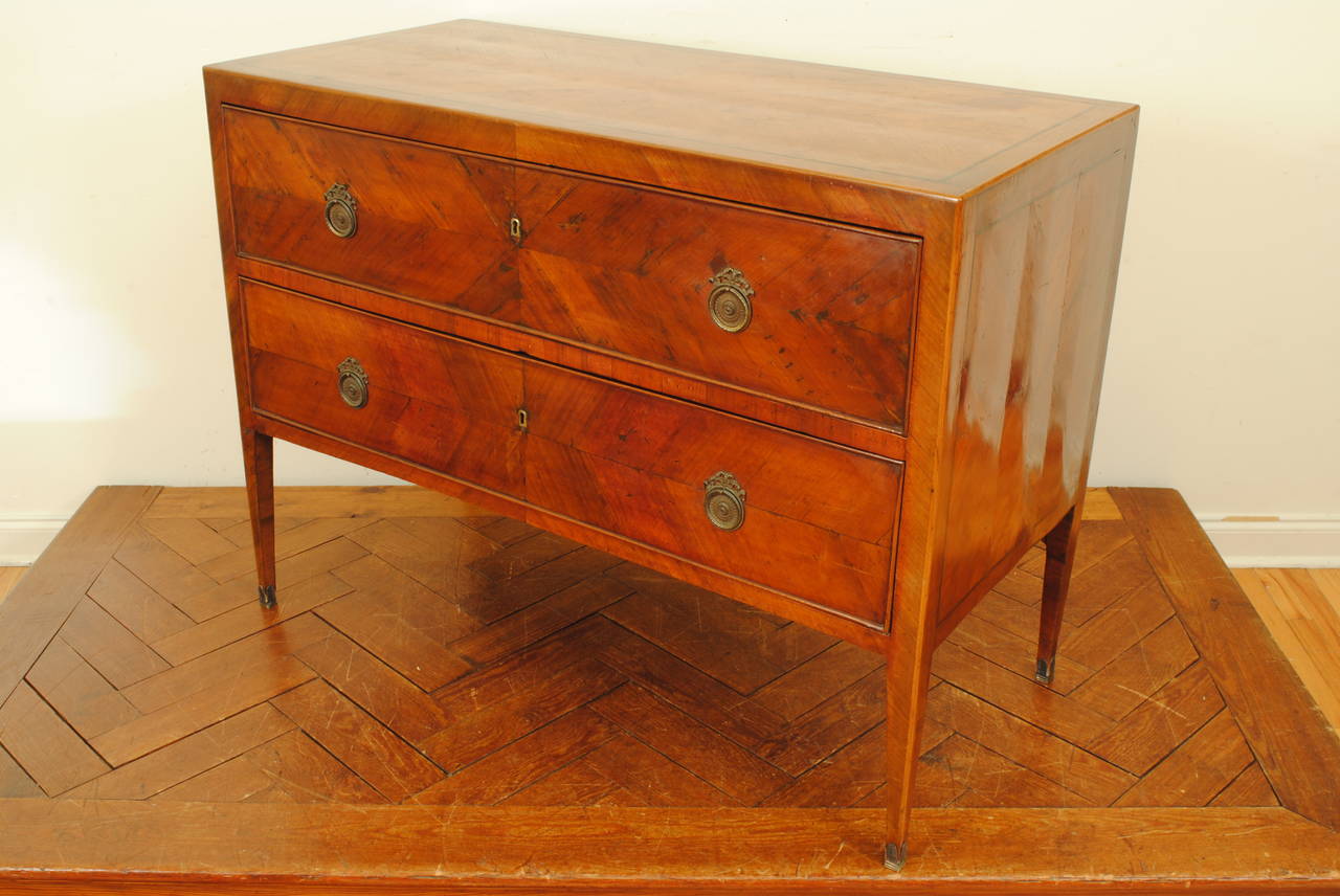 Neoclassical Walnut Veneered Two-Drawer Commode