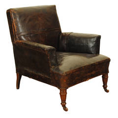 English William IV Walnut and Leather Upholstered Club Chair