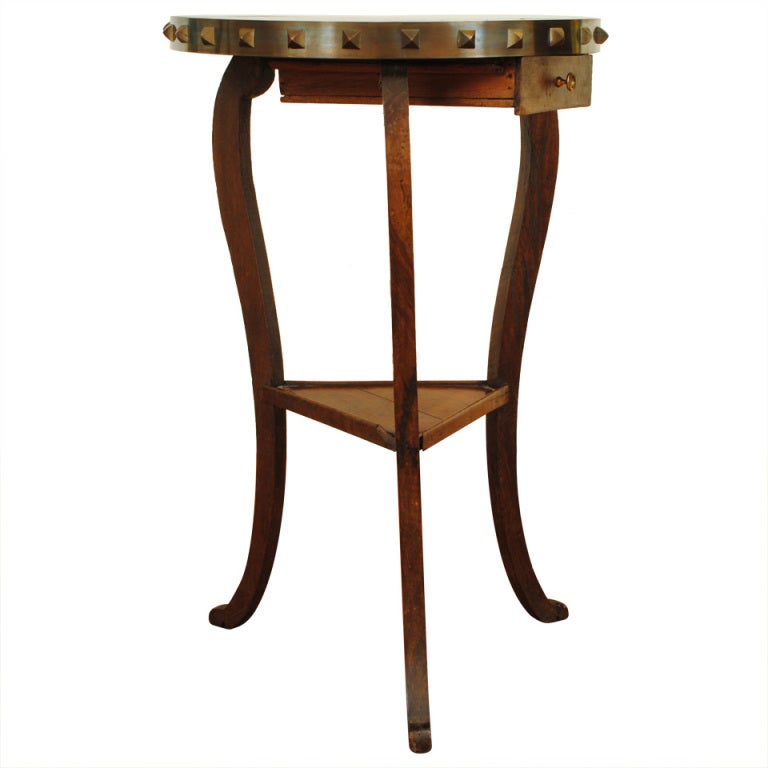 A French Late Neoclassical Period Walnut 3-Leg Table, Brass Gallery