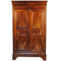 Antique A 2ndq 19thc Beautifully Figured French Solid Walnut Two Door, 4-Drawer Armoire