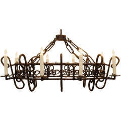 Vintage A Spanish Early 20th Century Wrought Iron 8-Light Chandelier