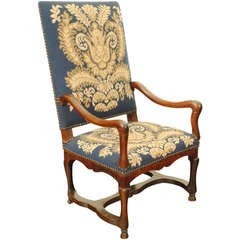 French 18th C. LXIV/LXV Period  Walnut and Needlepoint Upholstered Fauteuil