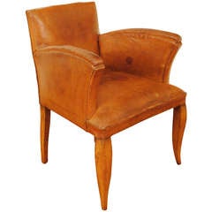 Mid 20th Century Leather and Wood Armchair, Swedish