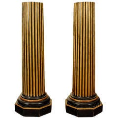 Pair of Ebonized and Gold Painted Fluted Columns, Louis XVI Period Pair of Ebonized and Gold Painted Fluted Columns, Louis XVI Period