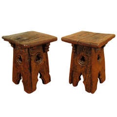 A Pair of 17th Century Gothic Inspired Elmwood Tabourets