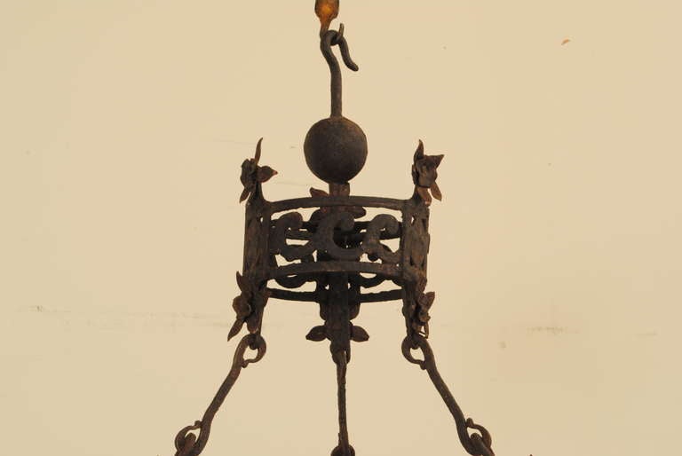 Baroque A Large Pair of Italian 18th/19th Century 6-Light Wrought Iron Chandeliers