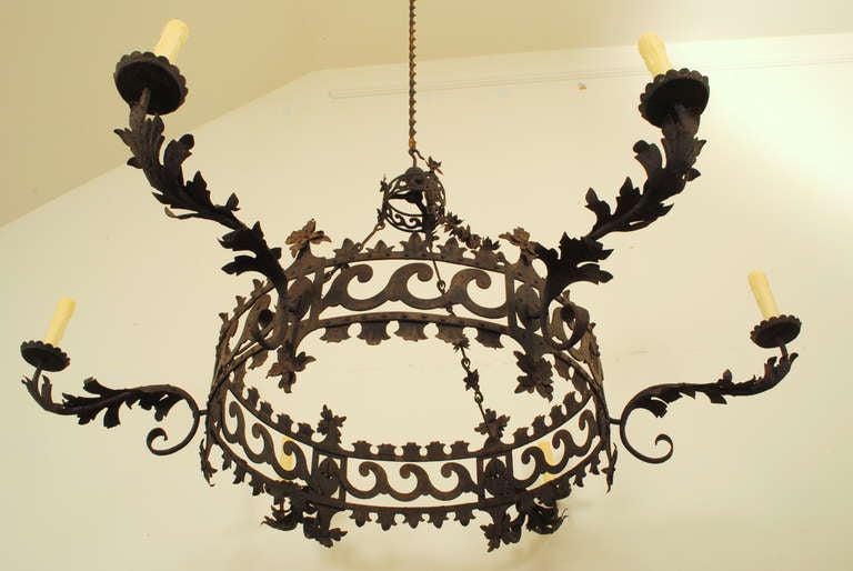 A Large Pair of Italian 18th/19th Century 6-Light Wrought Iron Chandeliers 5