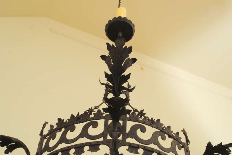 A Large Pair of Italian 18th/19th Century 6-Light Wrought Iron Chandeliers 4