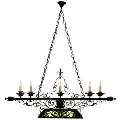 Antique An Italian, Milanese, Liberty Period Early 20th Century Wrought Iron 7-light Chandelier