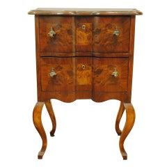 A 19th Century Italian Rococo Style Walnut and Veneer 2 Drawer Commode