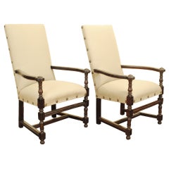 A Pair of Italian, early 18th century Dark Walnut Armchairs Antique A Pair of Italian, early 18th century Dark Walnut Armchairs