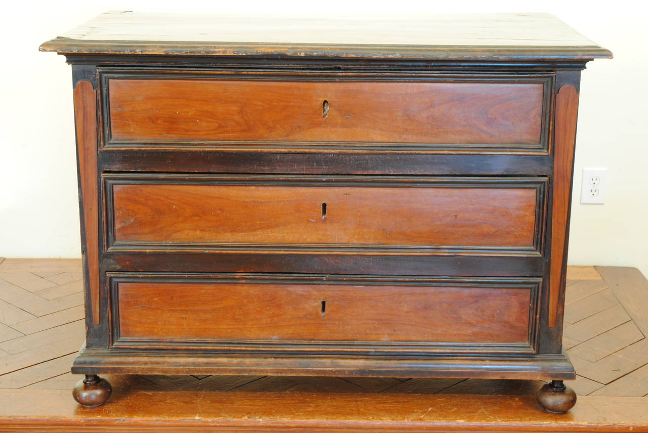 Italian Late Baroque Three-Drawer Walnut Ebonized Commode