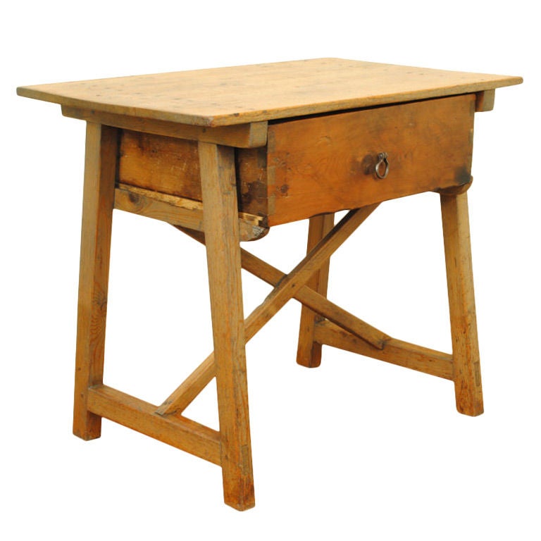 An Early 19th Century Spanish Pinewood One-Drawer Work Table