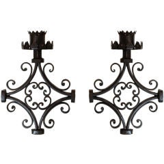 A Pair of Spanish Baroque Style Wrought Iron 1-Light Sconces