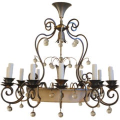 A Belgian Mid Century Brass and Painted 12-Light Chandelier