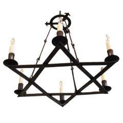 A French Wrought Iron Hexagram 6-Light Chandelier Antique A French Wrought Iron Hexagram 6-Light Chandelier