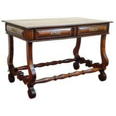 Antique A 19th Century Portuguese Rosewood 2-Drawer Center Table/Desk