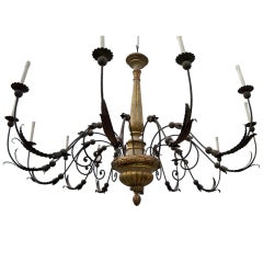 A Late 18th Cen Massive 12-Arm Carved Wood and Iron Chandelier
