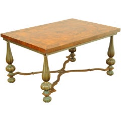 An Italian Art Deco Patinated Bronze & Burl Walnut Coffee Table
