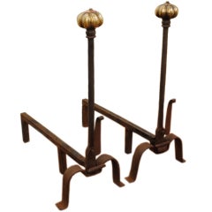 Pr of Wrought Iron, Brass, and Copper Renaissance Style Andirons