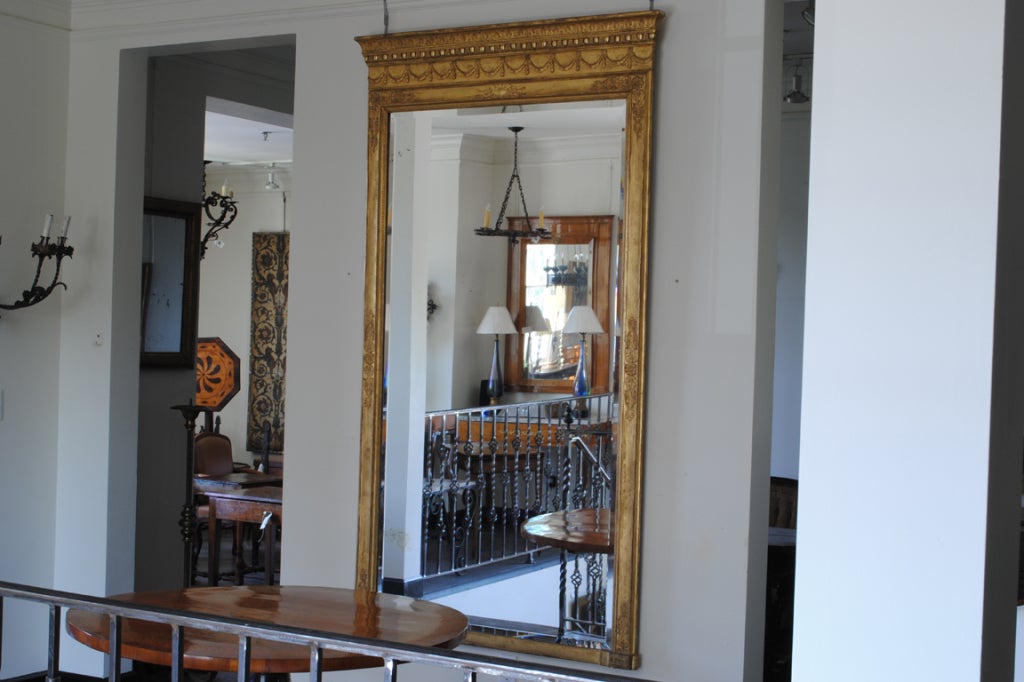 French mid 19thc.Tall Giltwood and Gesso Mirror, original mirror