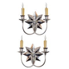 A Pair of Mid 20th Century Nickel Plated 2-Arm Sconces