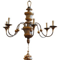 An Italian Late 18th Cen. Giltwood and Painted 6-Arm Chandelier