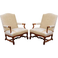 A Pair of 19th Cen. Louis XV Style Carved Bois Clair Fauteuils