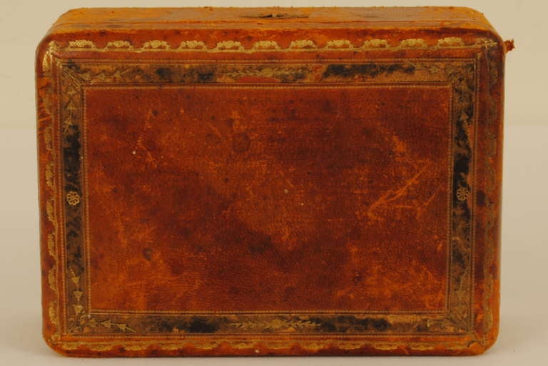 Louis Philippe French Mid-19th Century Leather and Gilt Decorated Jewelry Box For Sale