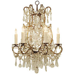 Italian, Lombardia, Heavily Glass Decorated Gilt Iron Six-Light Chandelier 8