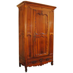 A French Carved Walnut Louis XV Period 1-Door, 1-Drawer Armoire
