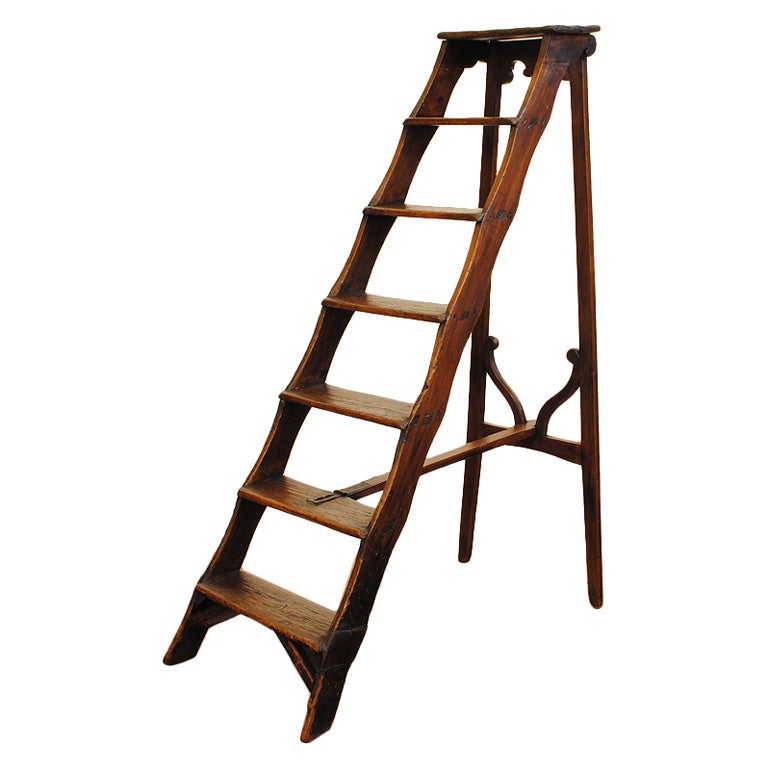 An Italian Early 18th Century Pinewood Folding Library Ladder