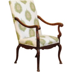 Italian Provincial Rococo Carved Walnut  Poltrona