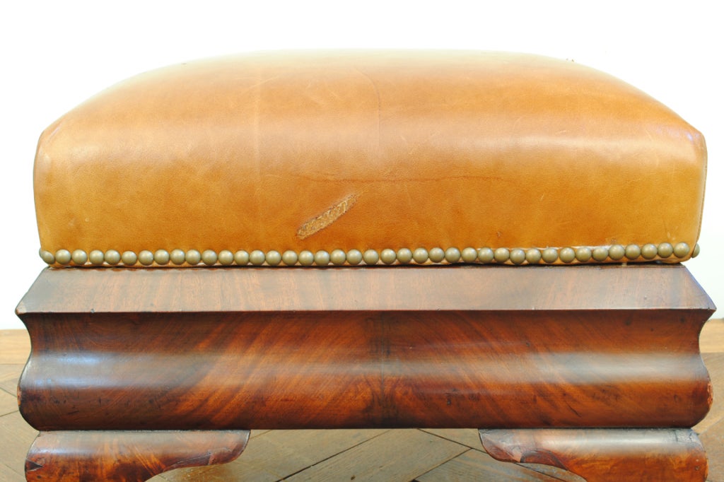 A Mahogany American Classical Period Leather Upholstered Bench 1