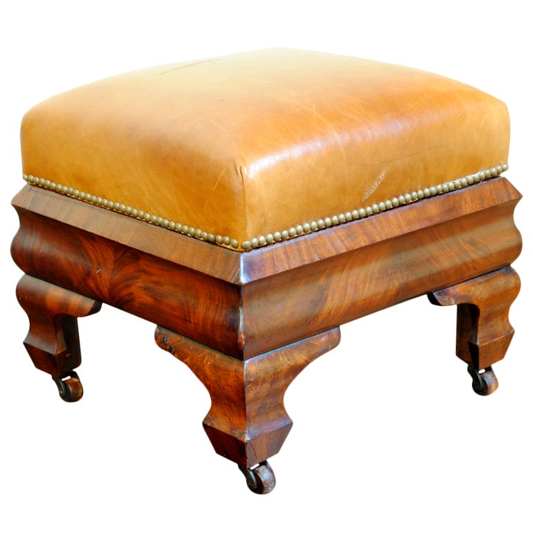 A Mahogany American Classical Period Leather Upholstered Bench