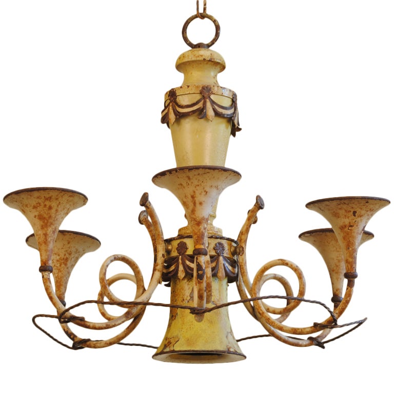 An Italian Early 20th Century Painted Tole 6-Light Chandelier