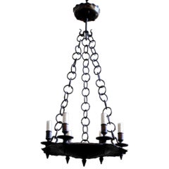 An Italian Painted, Forged, and Etched Iron 6-Arm Chandelier An Italian Painted, Forged, and Etched Iron 6-Arm Chandelier