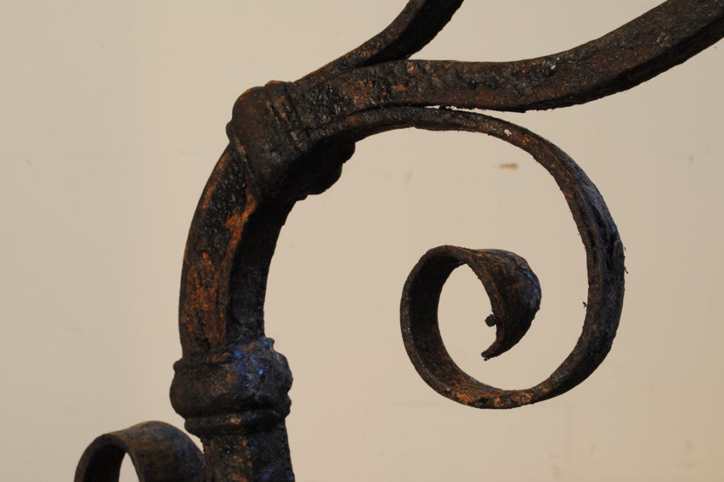Pair of 18thc. Italian Wrought Iron and Brass Pricket Torcheres 6