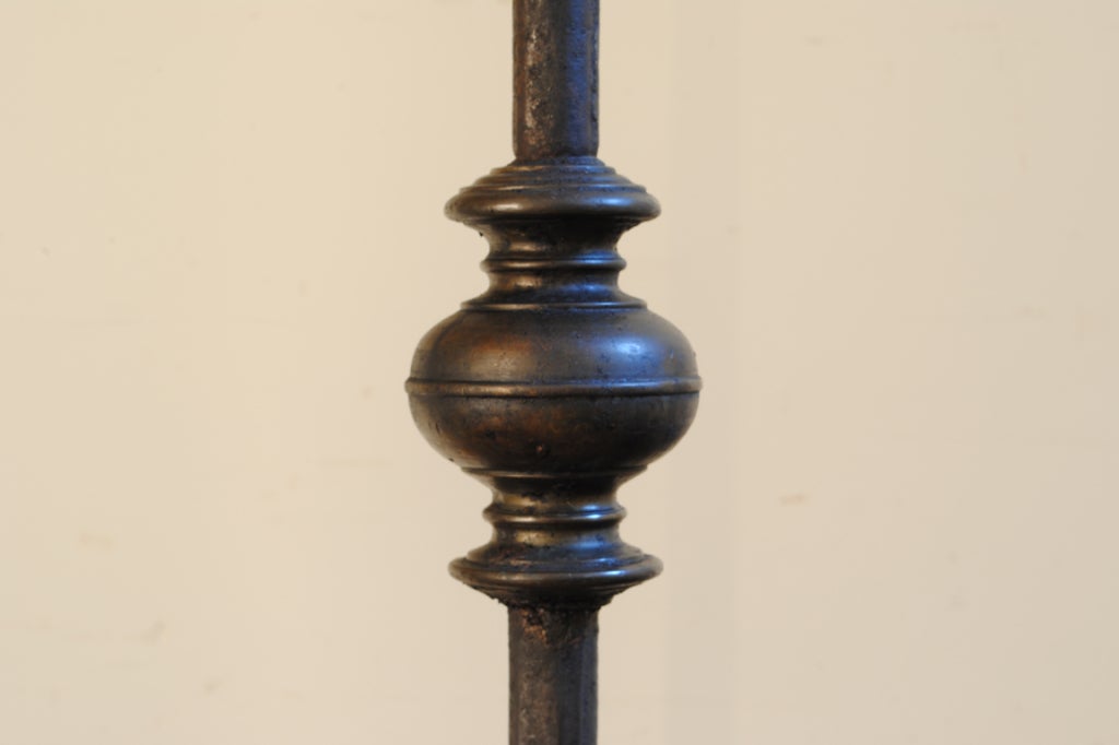 Pair of 18thc. Italian Wrought Iron and Brass Pricket Torcheres In Excellent Condition In Atlanta, GA